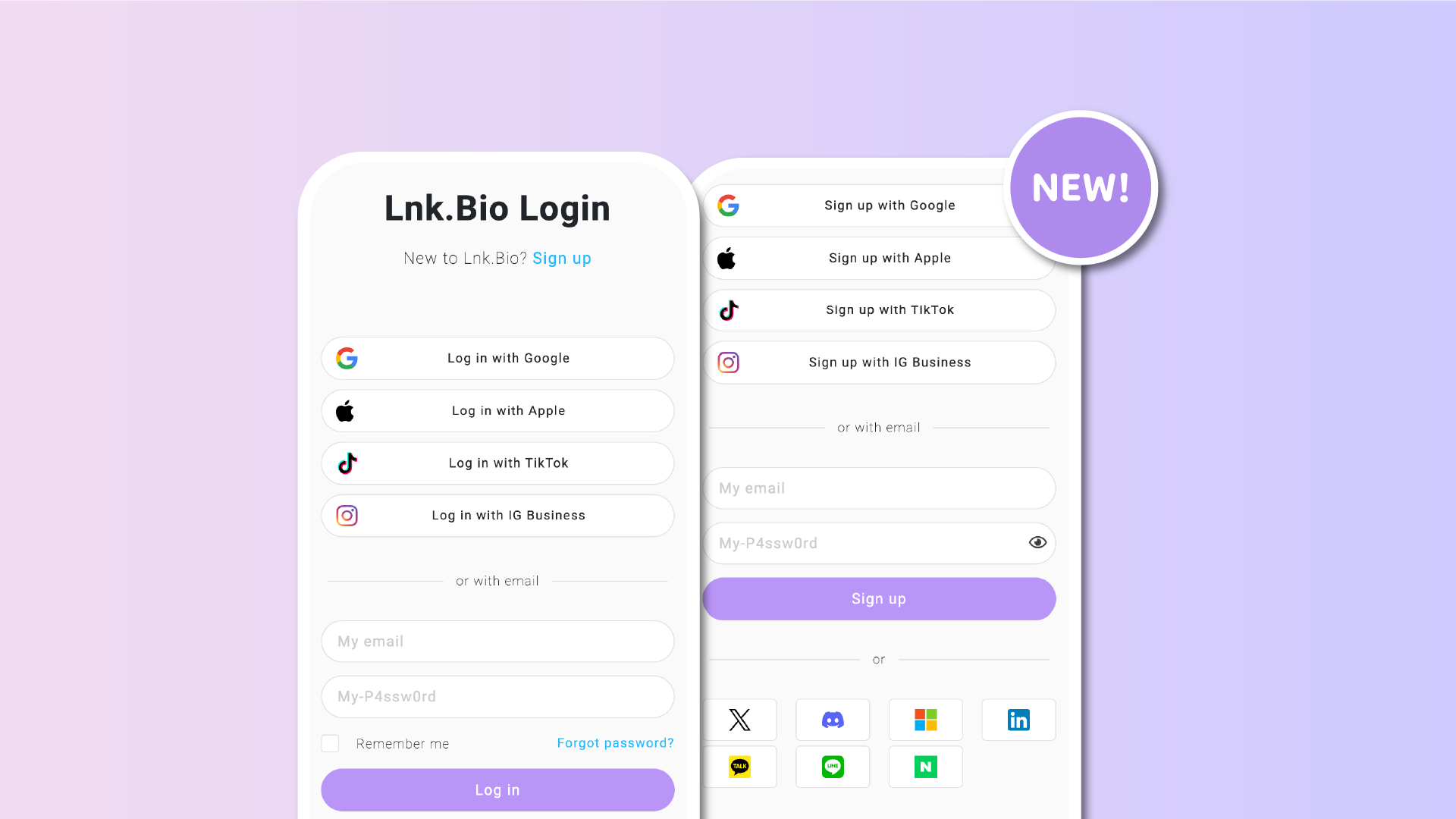 A redefined, refined Lnk.Bio Login and Signup experience