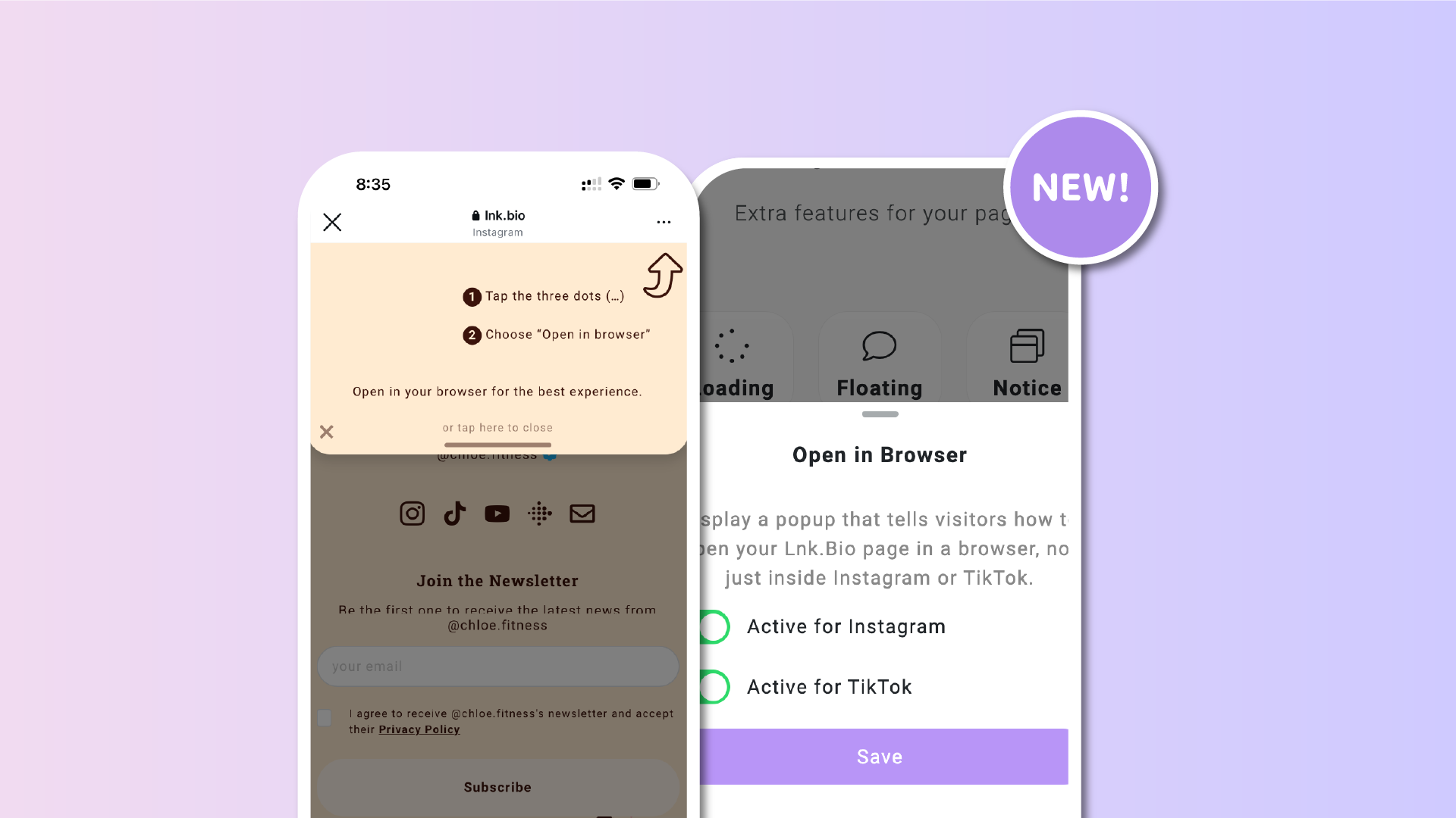 Help visitors to open your linkinbio page in their default browser