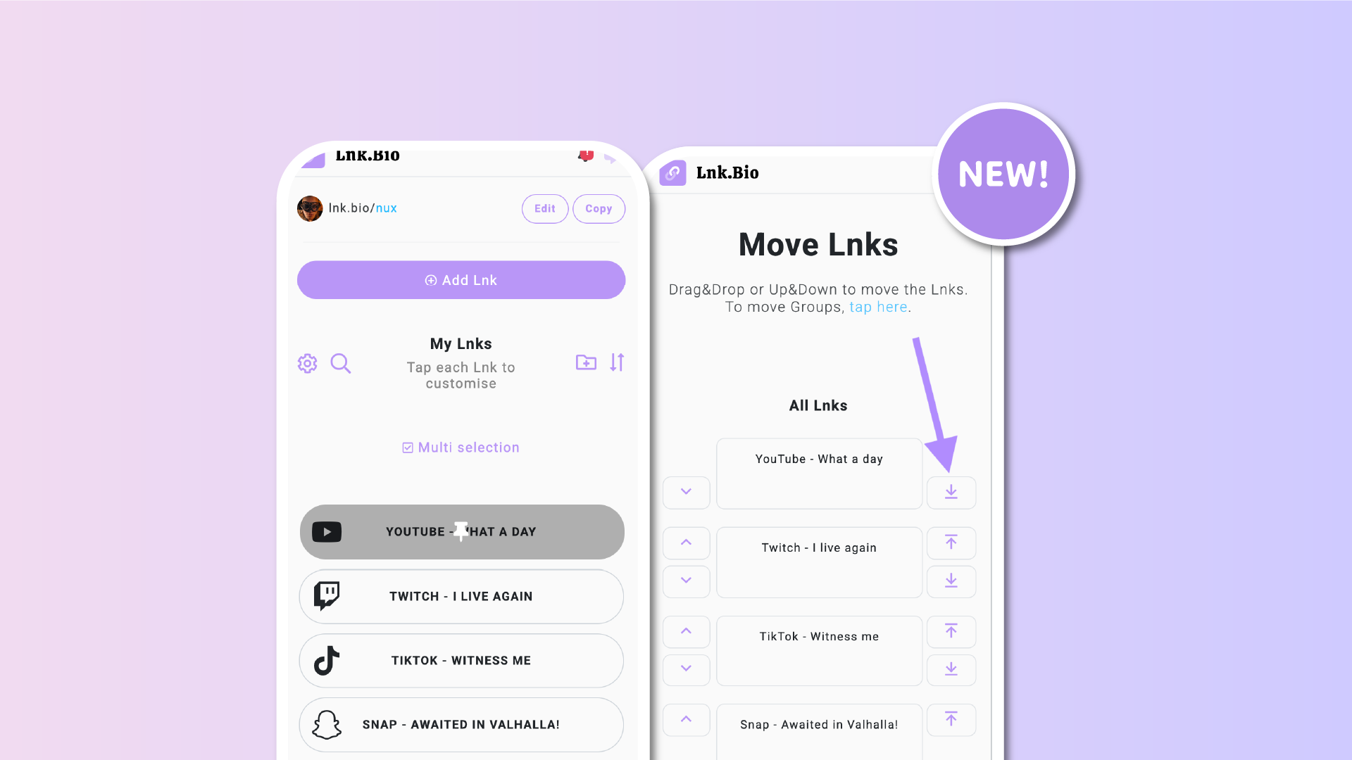 Improved Lnks sorting and clearer pinned links