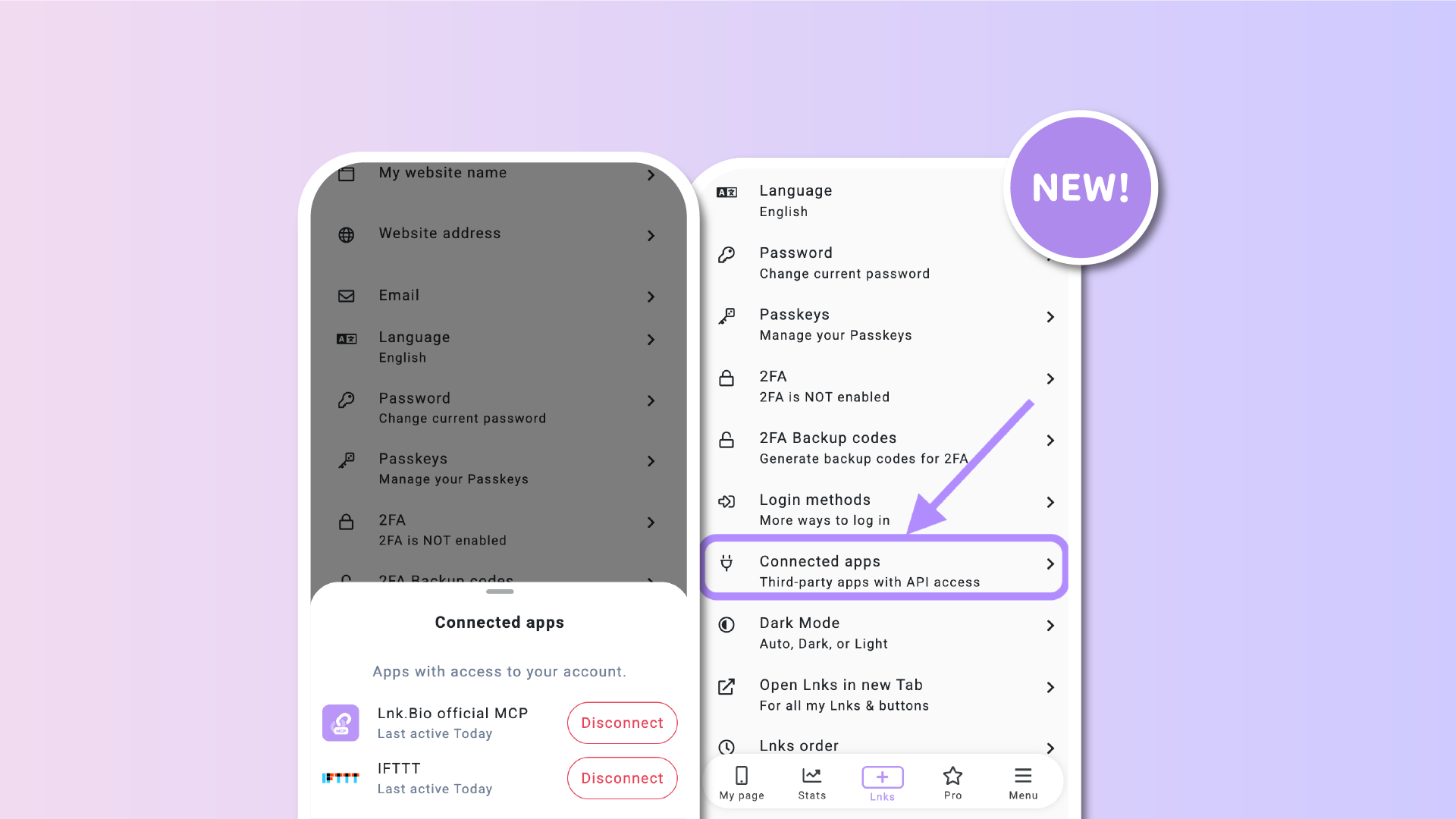 Manage connected apps from your Lnk.Bio account