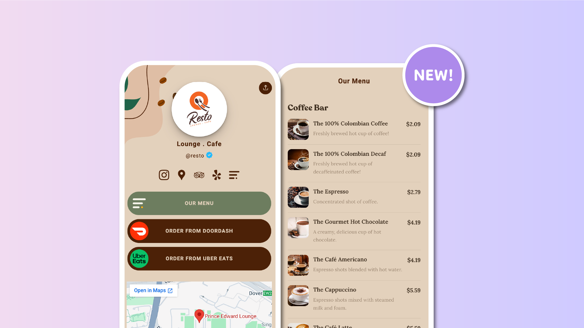 Dala ng Menoo ang live F&B menu sa iyong Lnk.Bio page