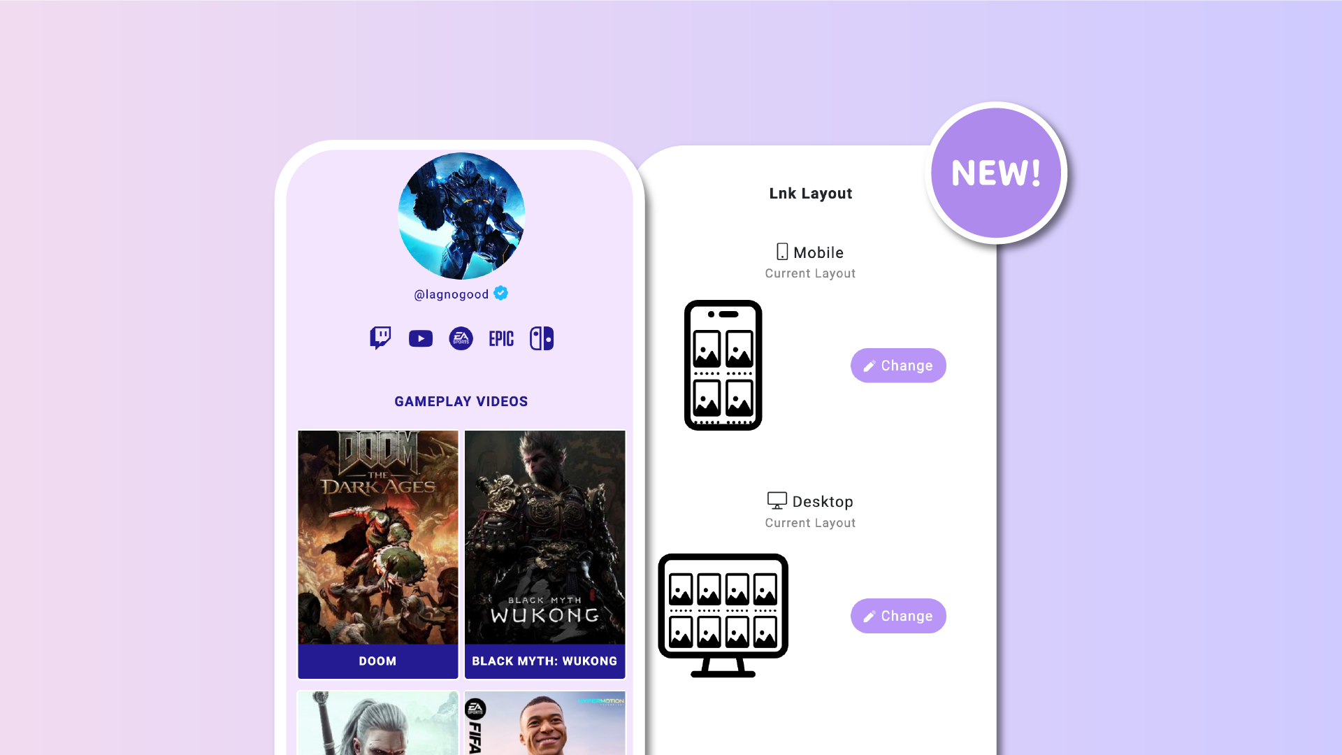 New Lnk.Bio grid layout: 3:4 with title