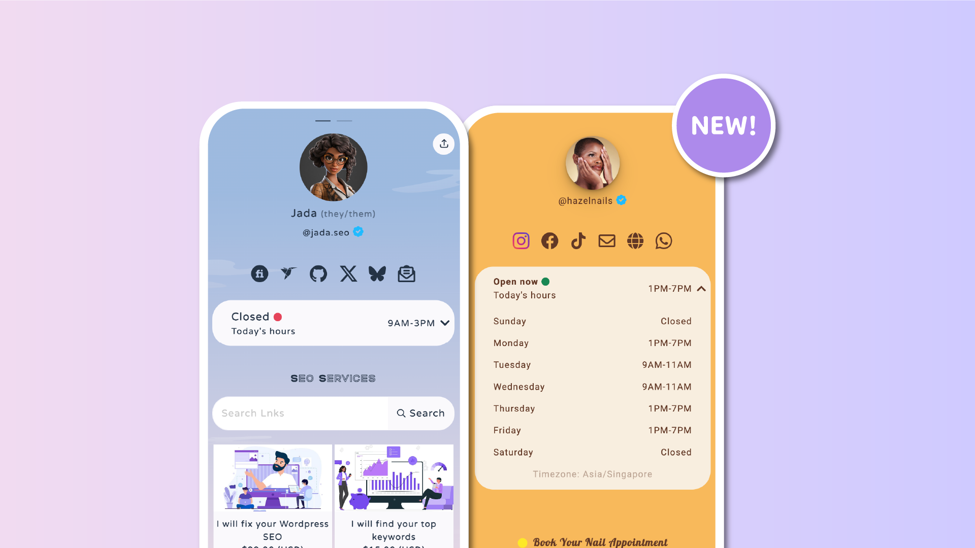 Mostre seus horários de funcionamento na sua página linkinbio.