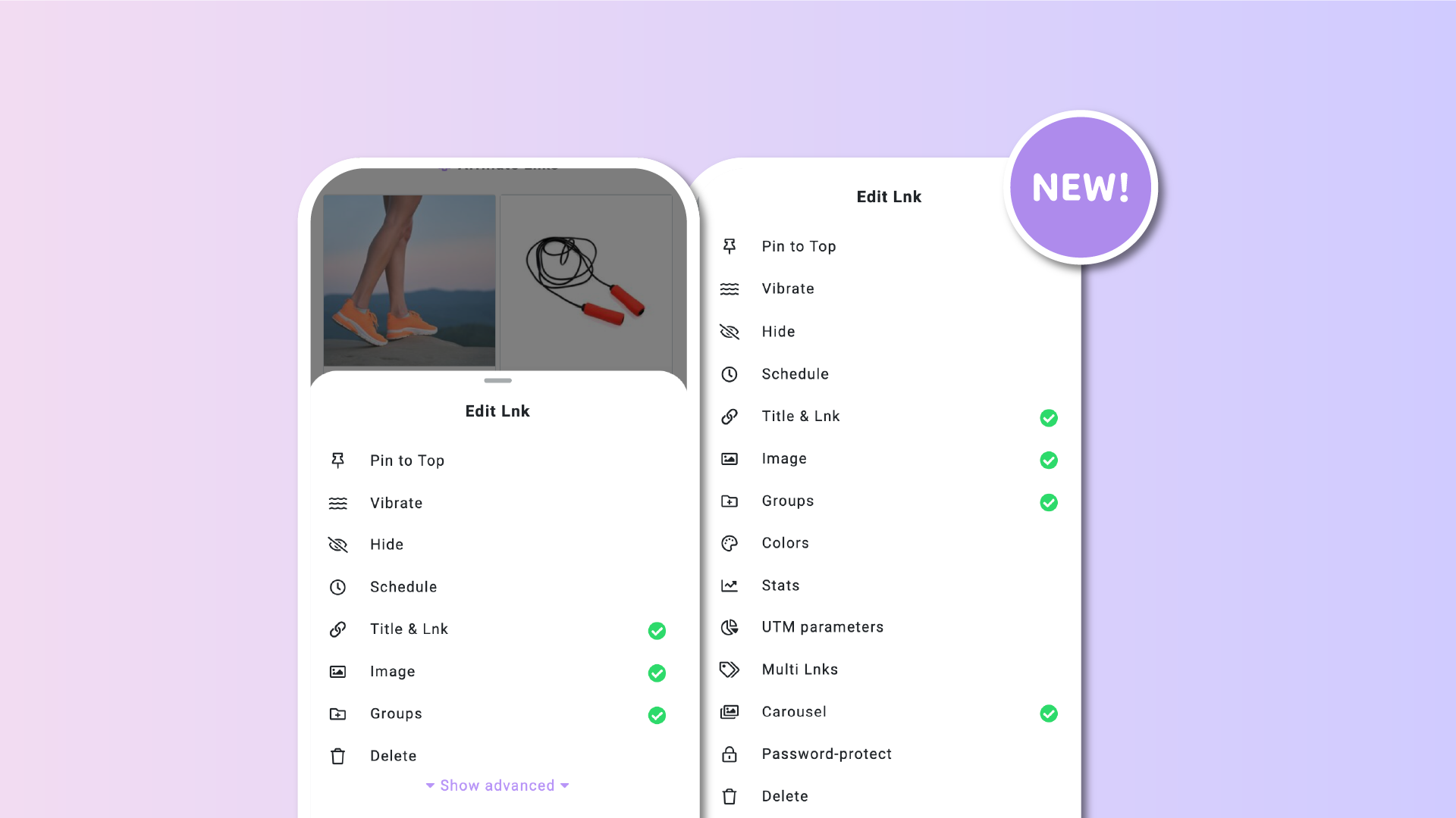 The Edit Lnk menu has been simplified for easier access to main functions