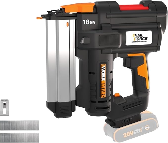 20V - 18GA Battery Nailer | WORX | PowerShare | WX842.9 | Nails 1.2 mm and up to 50 mm Long