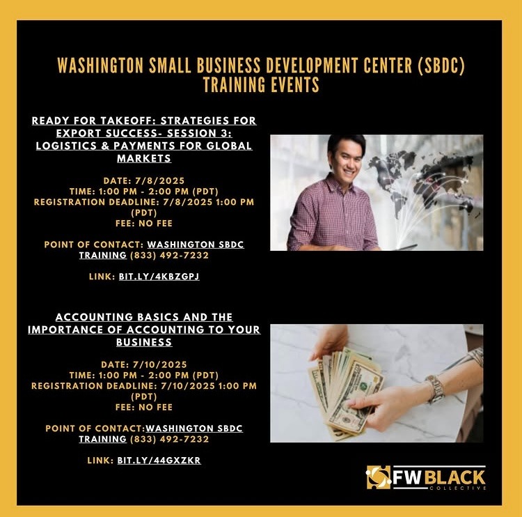 Washington Small Business Development Center (SBDC) training events.
