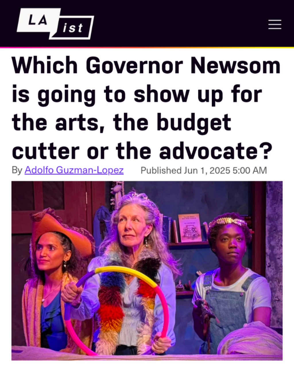 📰 LAist: "Which Governor Newsom is going to show up for the arts, the budget cutter or the advocate?"