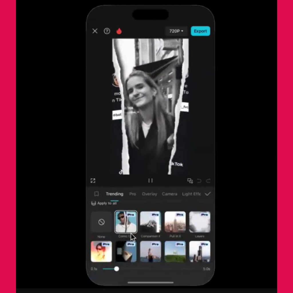 Transition effects for videos
