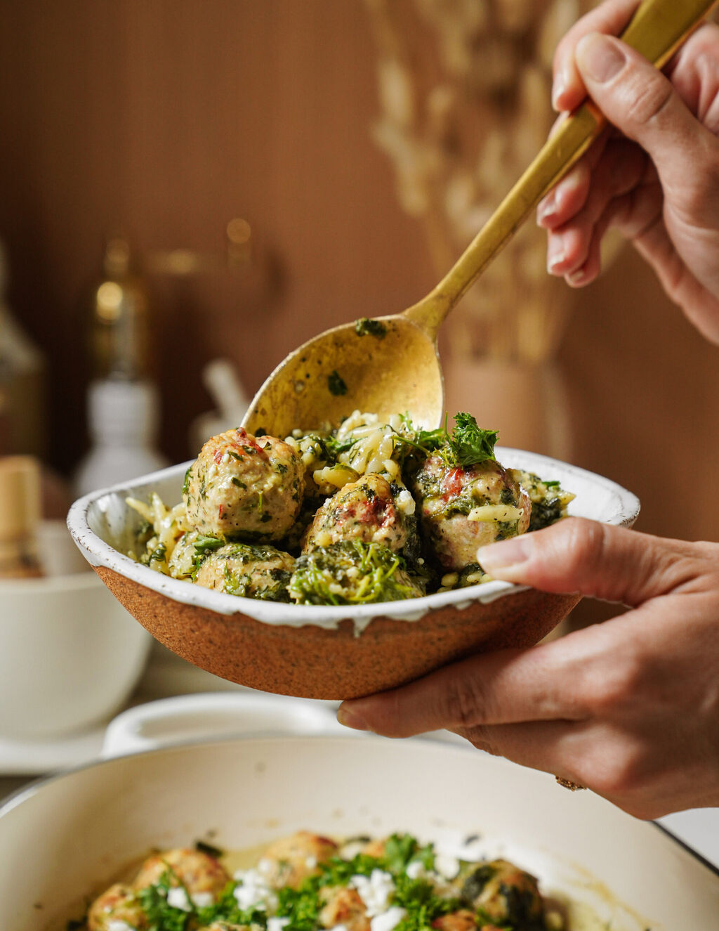 Sundried Tomato Chicken Meatballs and Orzo