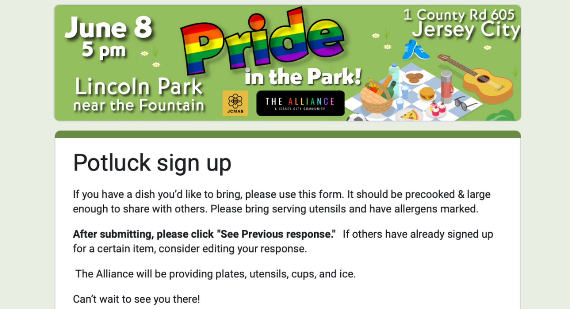 Potluck sign up