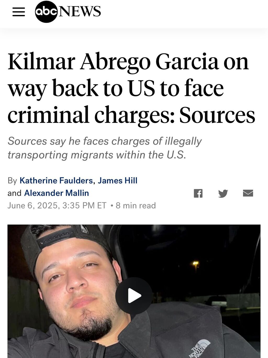 Kilmar Abrego Garcia on way back to US to face criminal charges: Sources