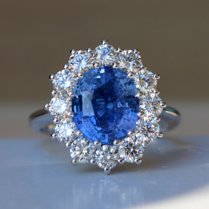 Cornflower Blue Sapphire Cluster Ring