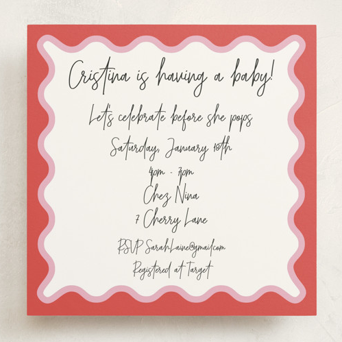 "Wavy Frame Fun" - Customizable Baby Shower Invitations in Red by Ro Pacifico.