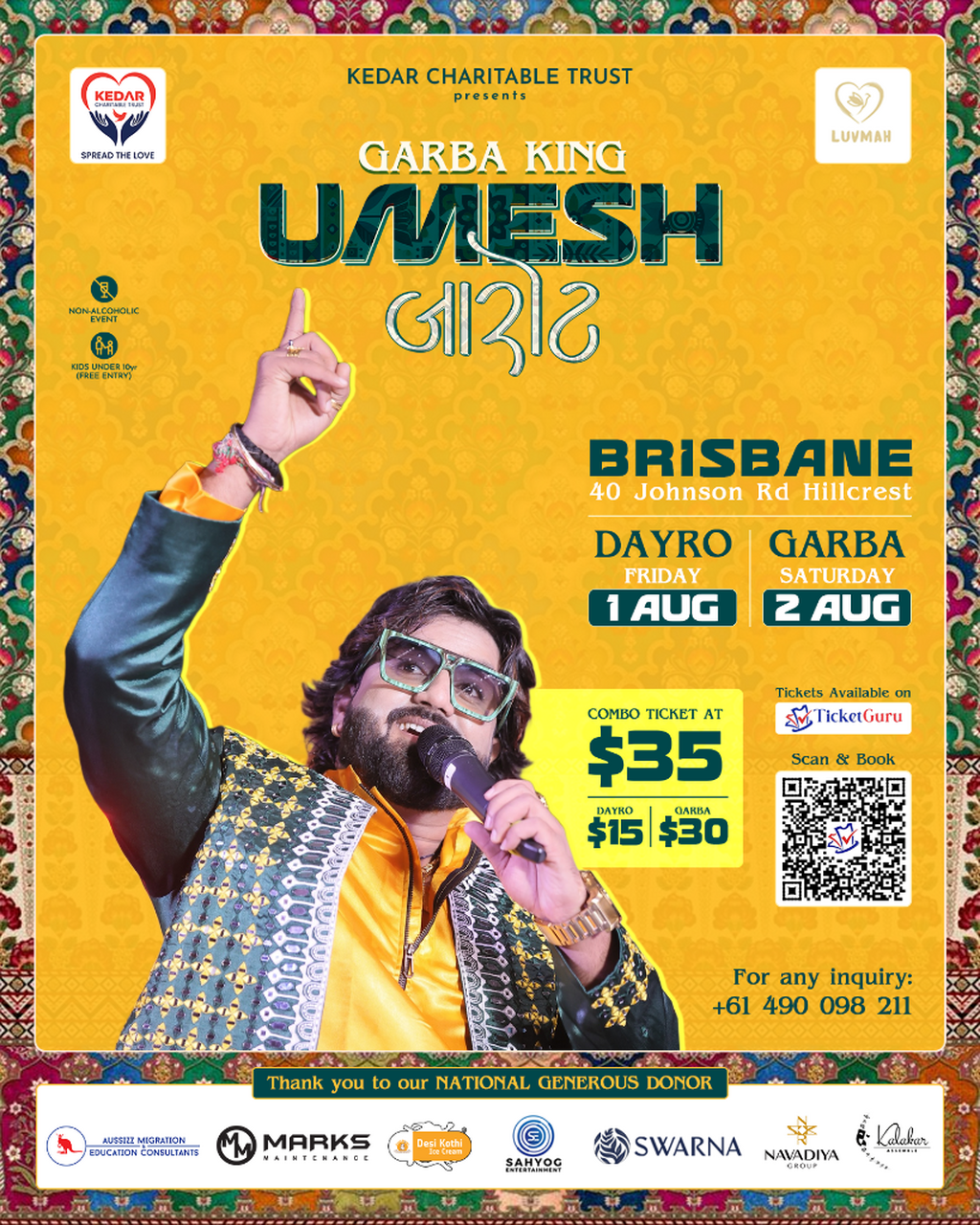 BRISBANE - UMESH BAROT - DAYRO & GARBA - 01 & 02 AUG
