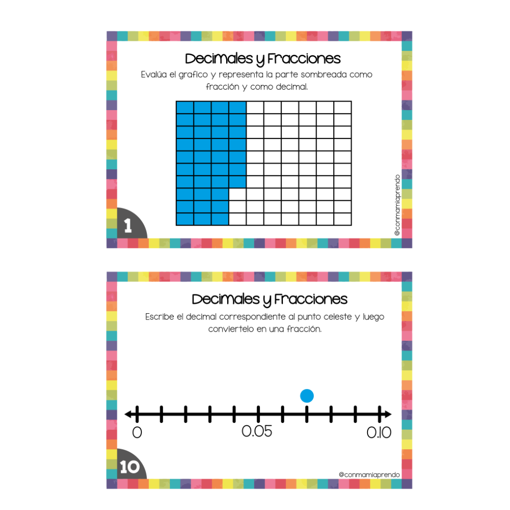 Tarjetas - Fracciones y Decimales