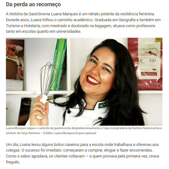 Mat&eacute;ria sobre empreendedorismo com Chef Luana