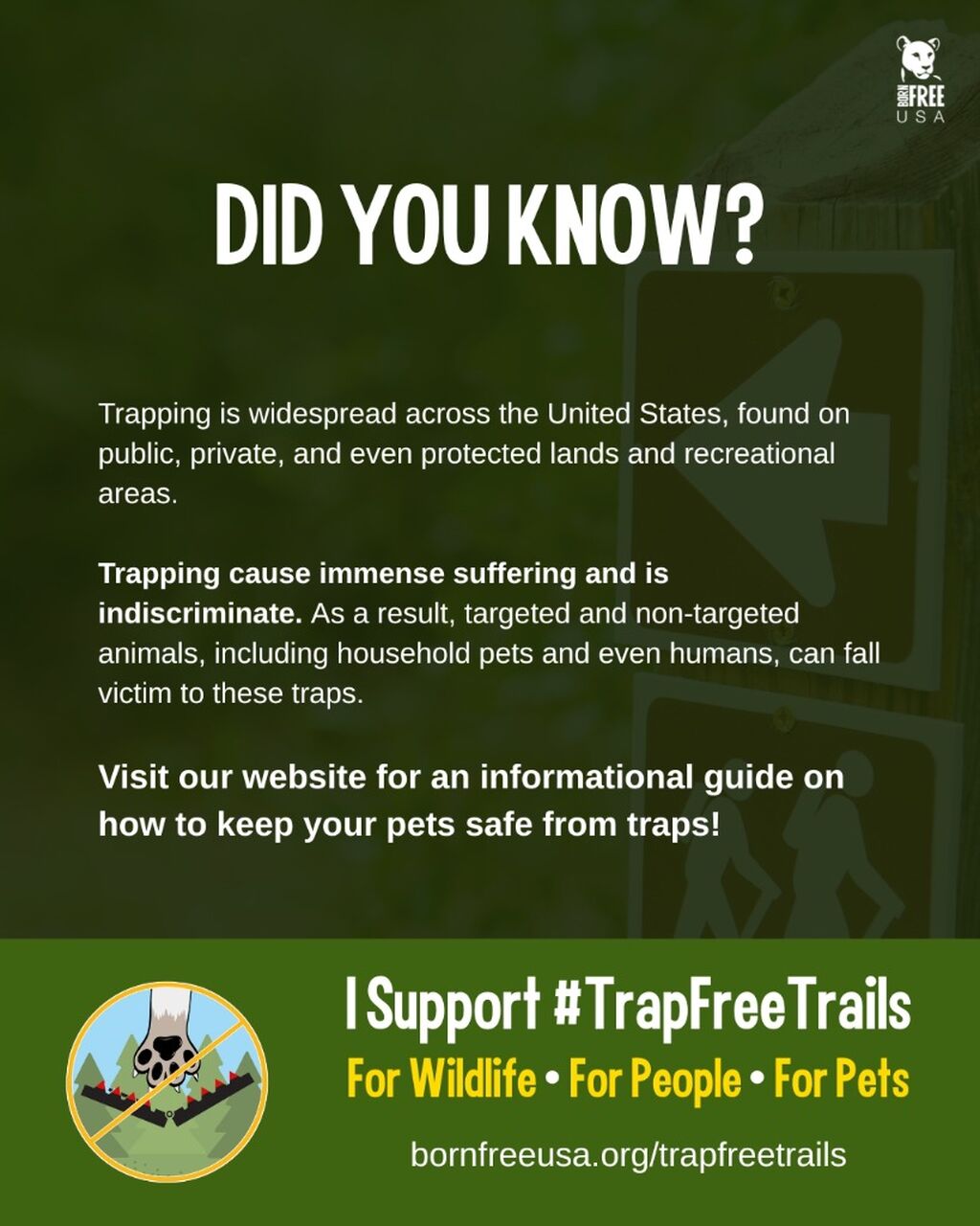 DIVE DEEPER: #TrapFreeTrails + Keep Pets Safe From Traps Infographic | Born Free USA