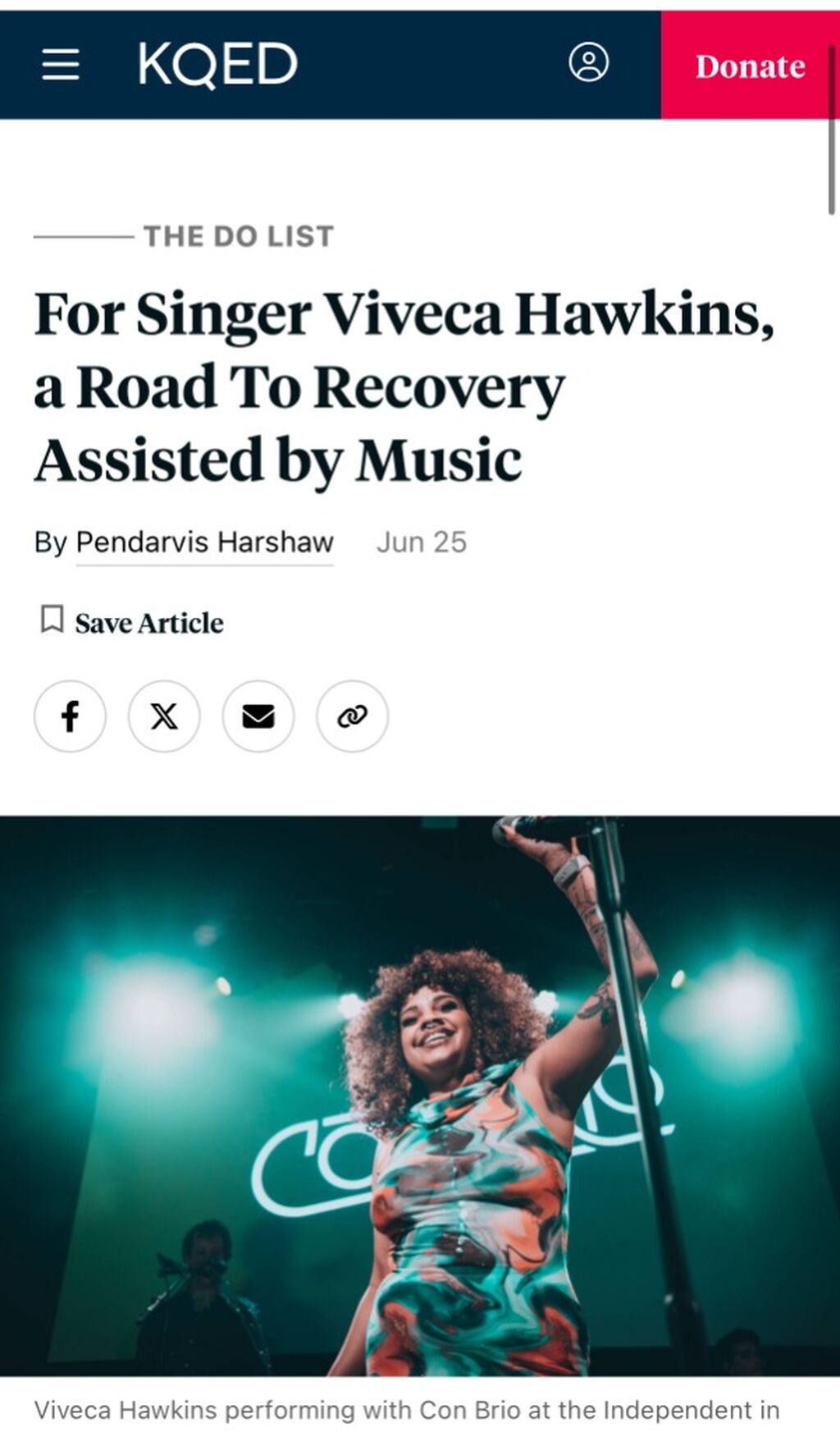For Singer Viveca Hawkins, a Road To Recovery Assisted by Music (KQED)