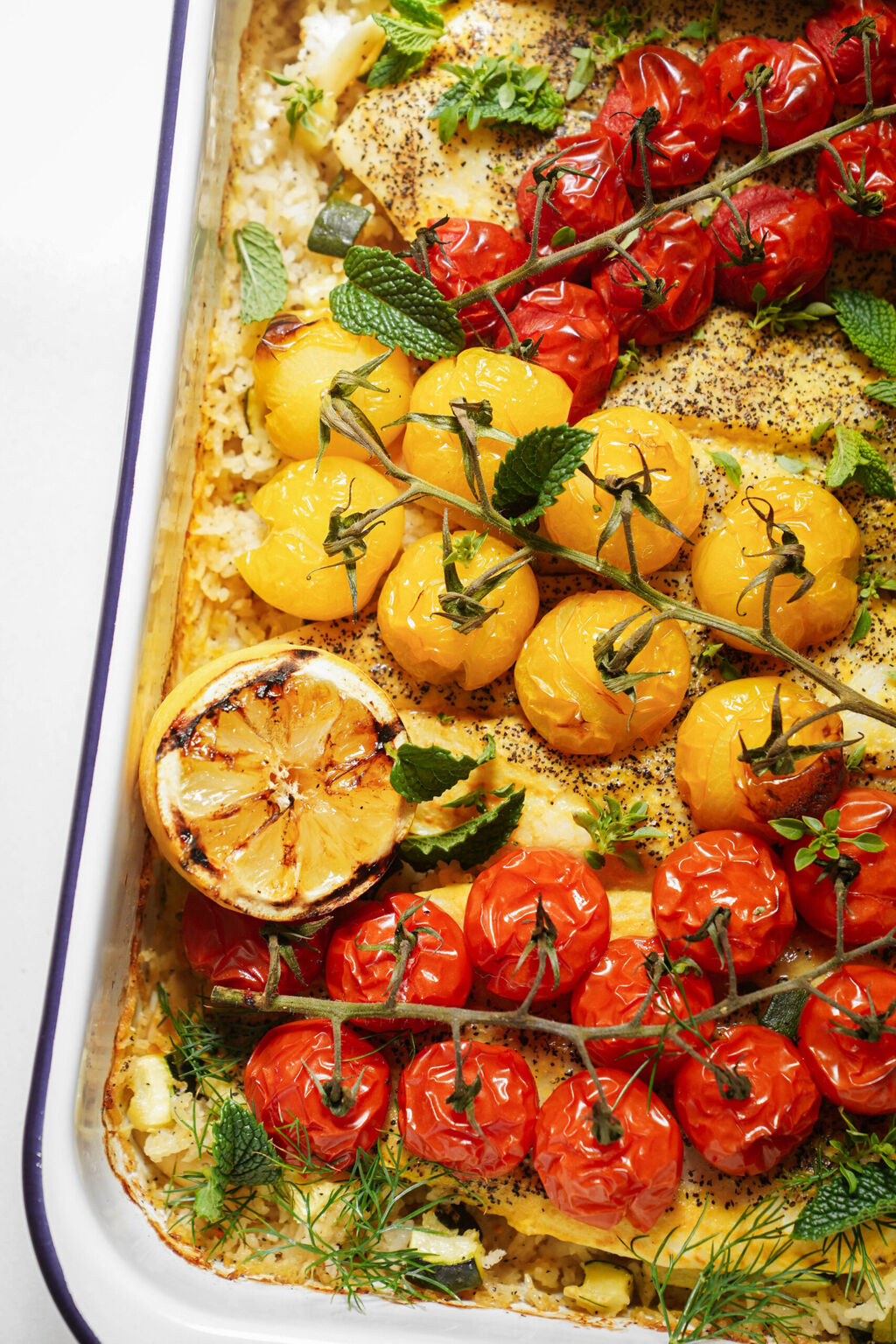 Baked Swai Fish (Greek Style with Rice & Tomatoes)