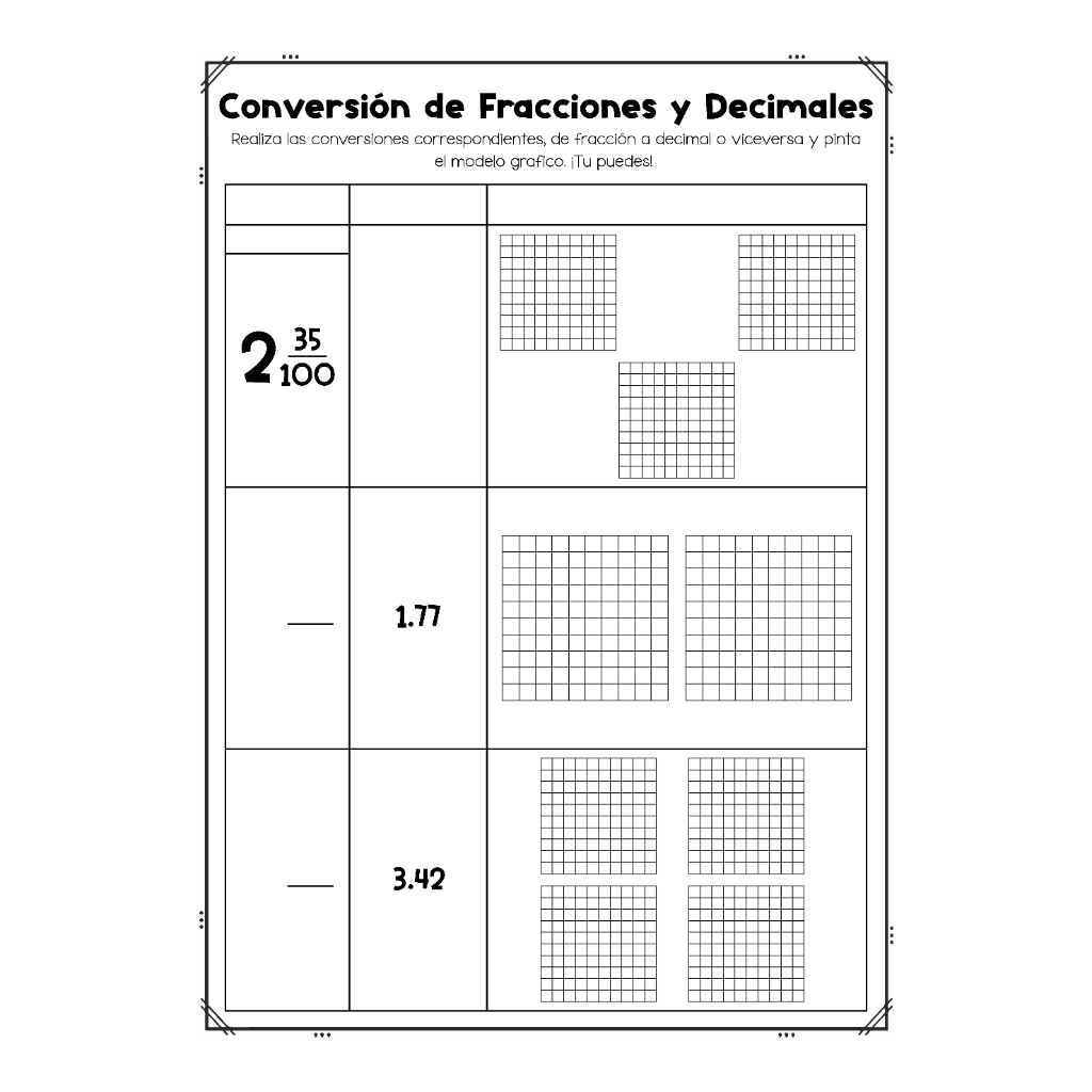 Conversi&oacute;n de Fracciones y Decimales