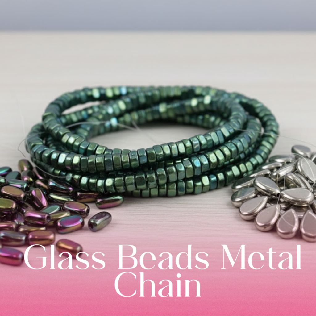 Glass beads metal chain