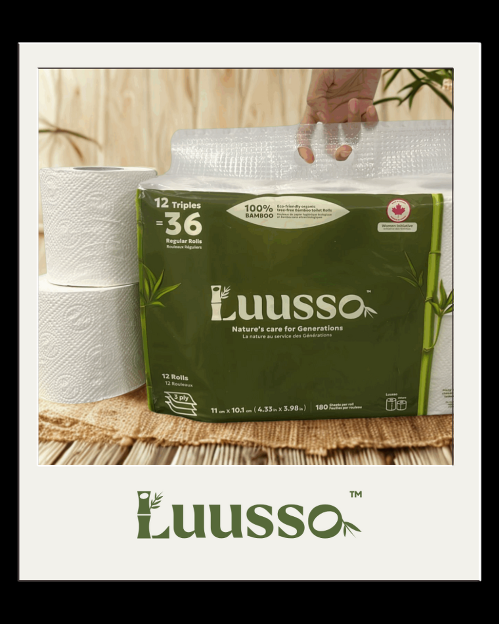 Luusso Premium Bamboo Toilet Paper, 3-ply, septic safe