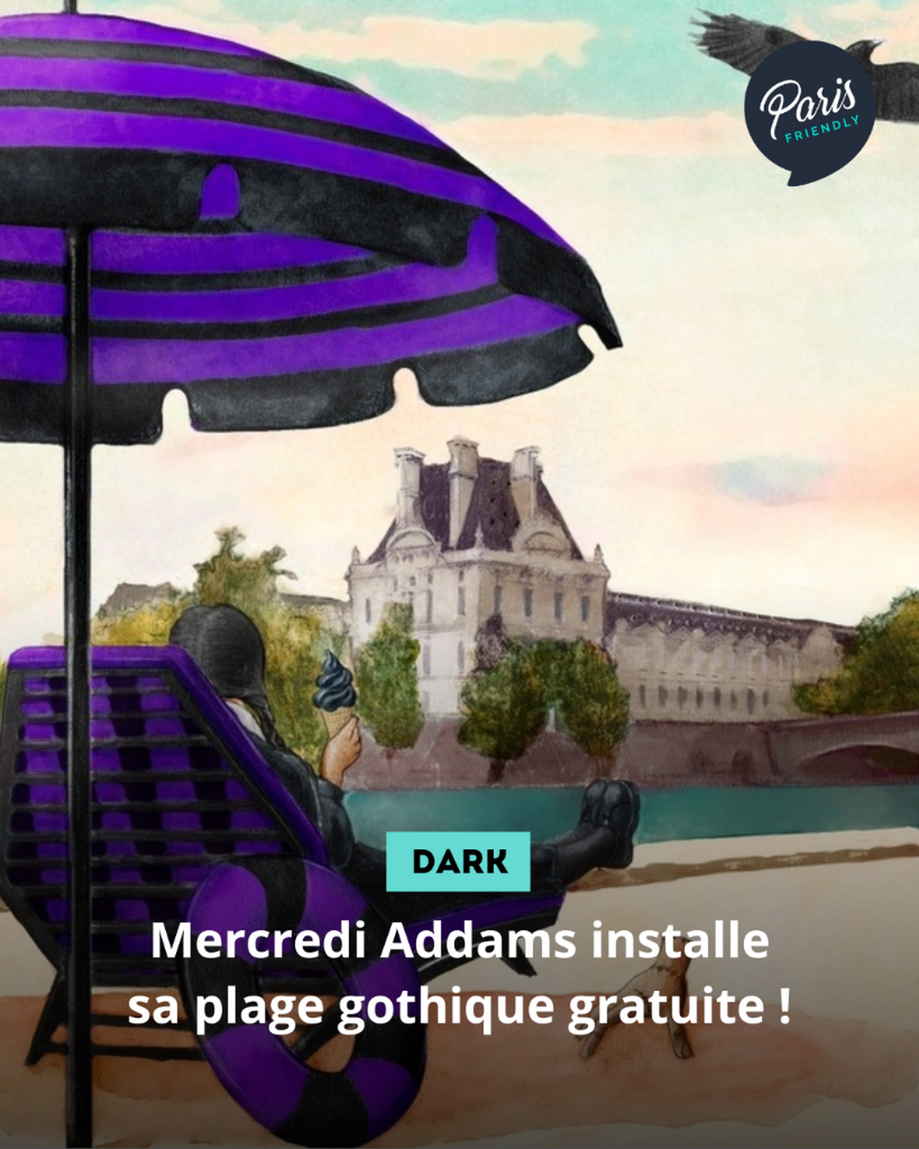 Mercredi Addams installe sa plage gothique gratuite !