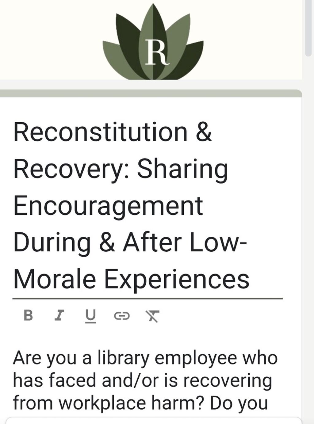 NEW RENEWERS COMMUNITY PROJECT: SHARING ENCOURAGEMENT DURING LOW-MORALE EXPERIENCES