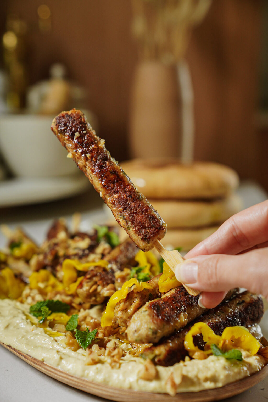 Easy Chicken Kofta with Pepperoncini Hummus