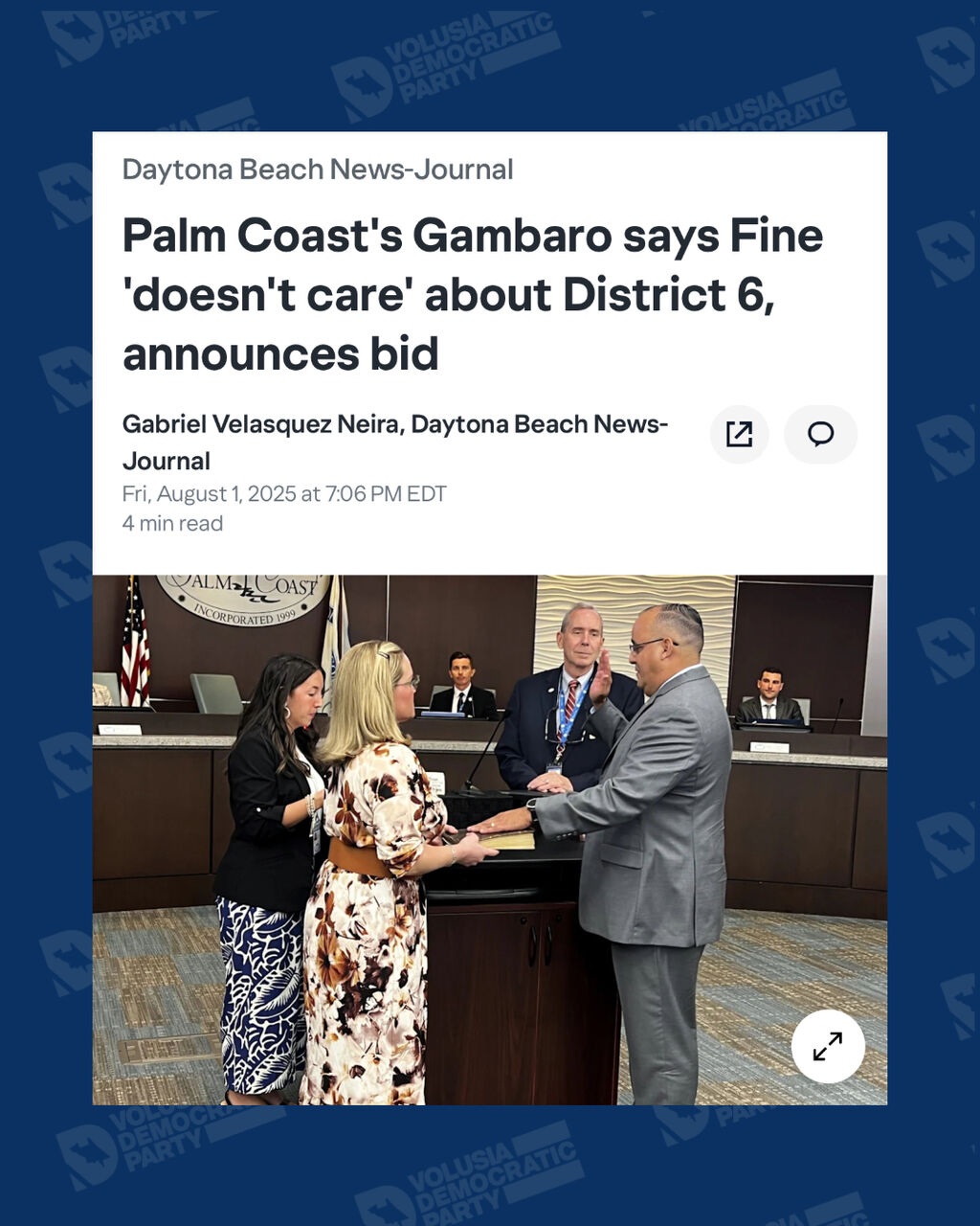 Palm Coast's Gambaro says Fine 'doesn't care' about District 6, announces bid