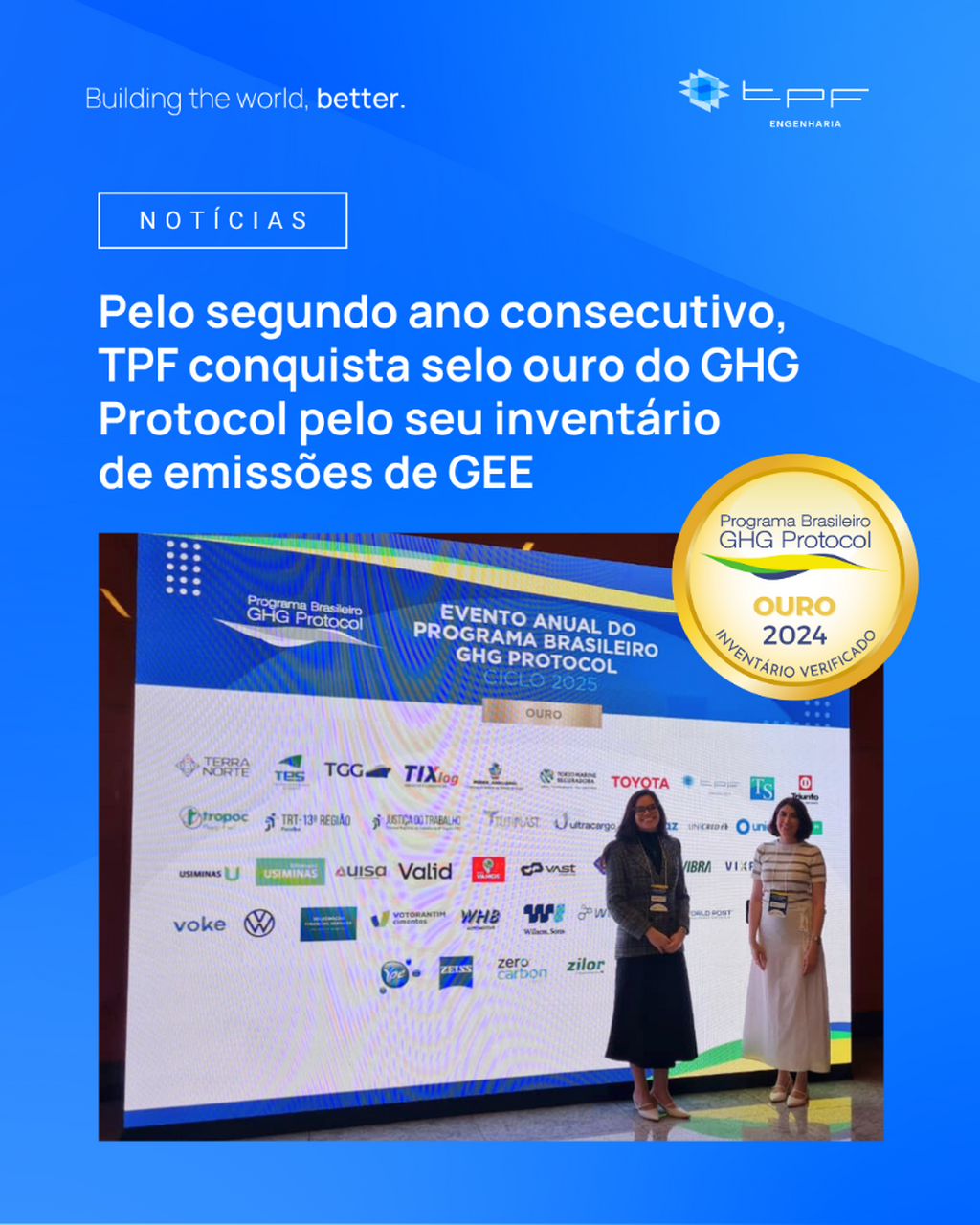 Pelo segundo ano consecutivo, TPF conquista selo ouro do GHG Protocol pelo seu invent&aacute;rio de emiss&otilde;es de GEE