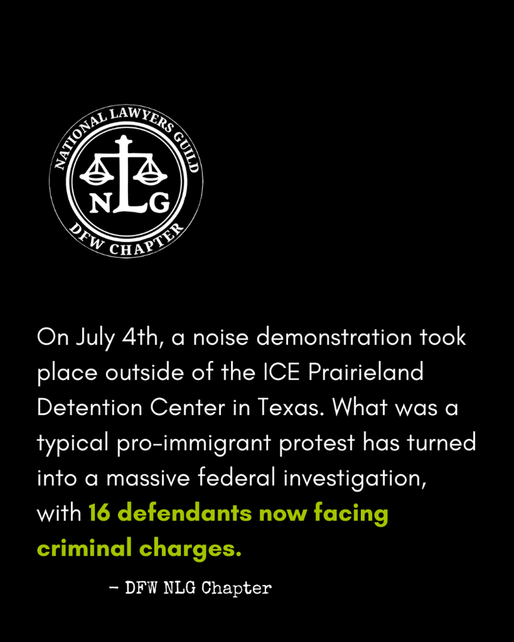 Dallas-Fort Worth NLG Chapter Stands in Support of the Prairieland Defendants Facing Unchecked Federal Repression
