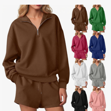 2 Piece Sets for Women Going Out Baggy Shorts Half Zip For just $23!! Code:OLMZNMU4