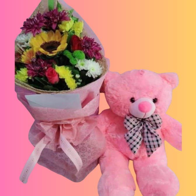 Assorted Bouquet with Teddy Bear