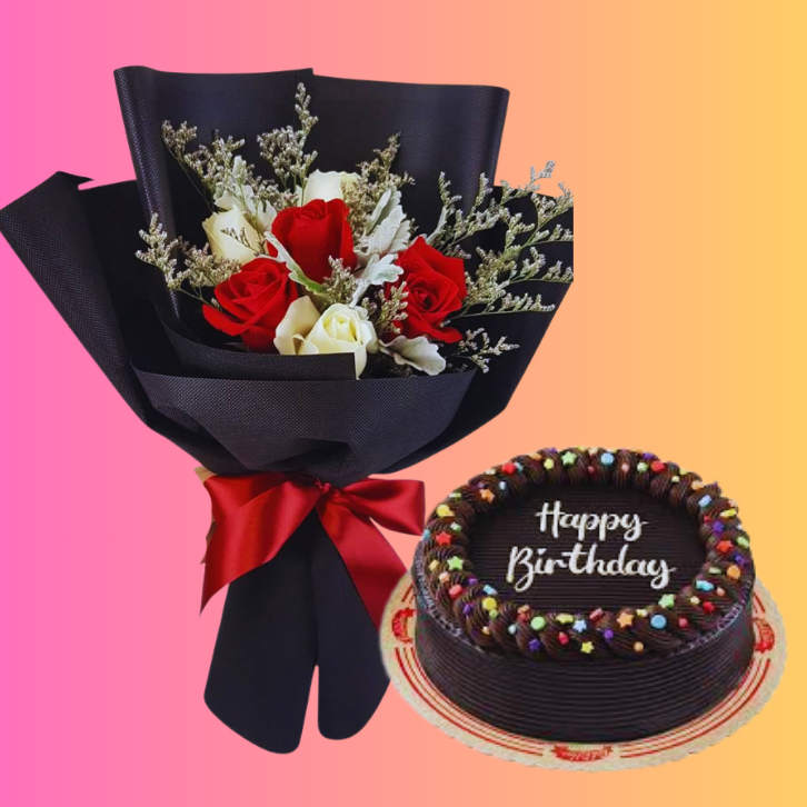 1 dozen Roses Bouquet with Cake