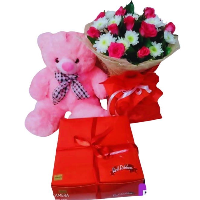  Bouquet.dedication cake with Teddy Bear