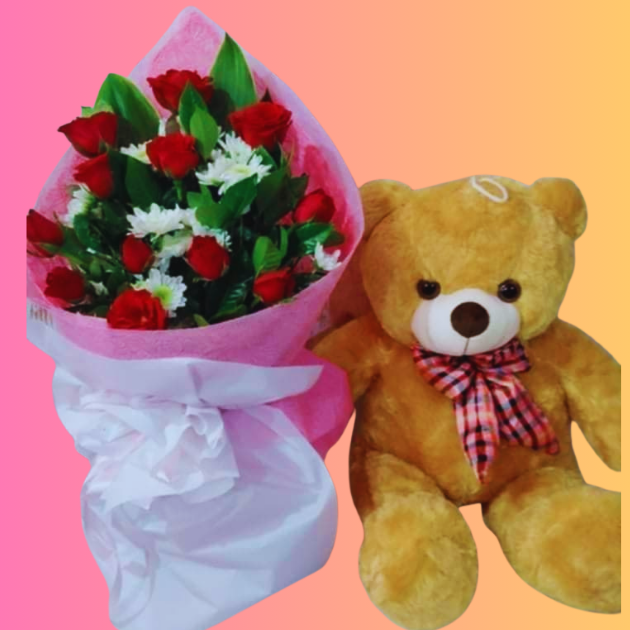 Bouquet with Teddy Bear