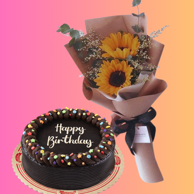 2 Sunflower  Bouquet with Cake