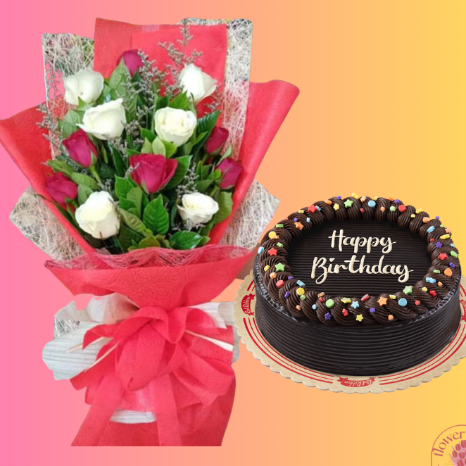 1 dozen Roses Bouquet with Cake