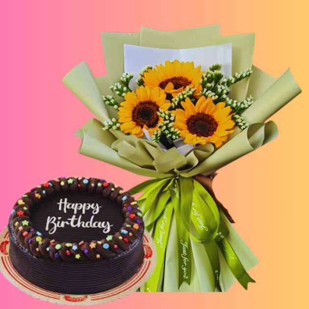 Sunflower Bouquet and cake
