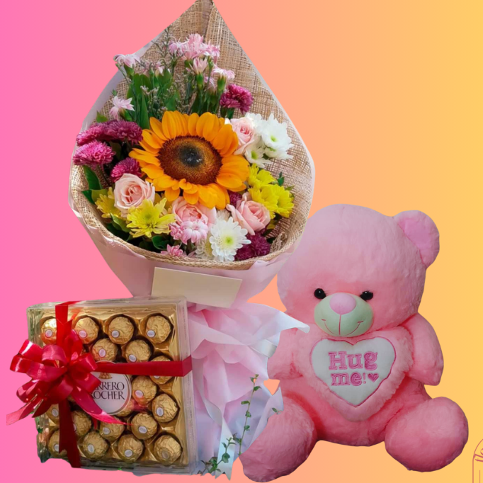 Assorted Bouquet with Teddy Bear