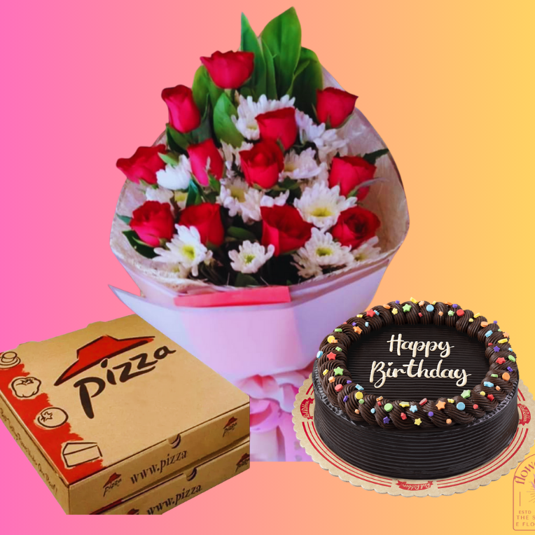  Bouquet .Pizza with Cake
