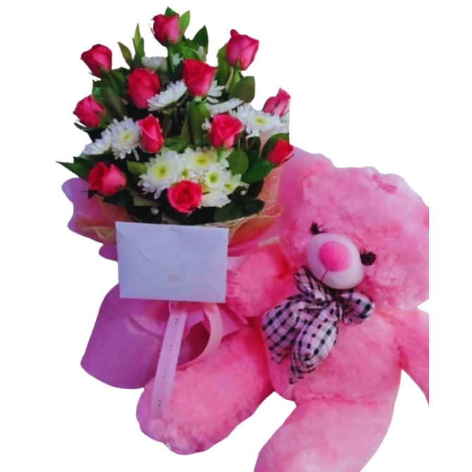 Roses Bouquet with Teddy Bear