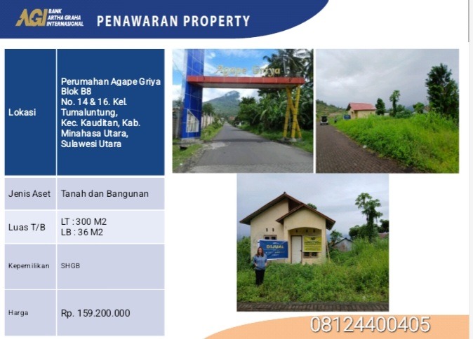 Dijual cepat rumah aset bank arta graha internasional manado