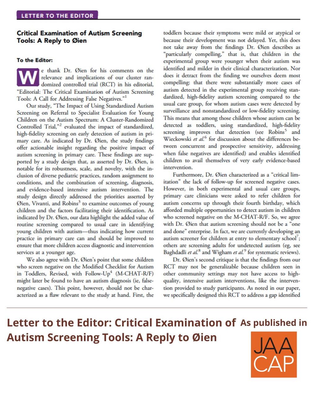 JAACAP 0925 Critical Examination Author Reply