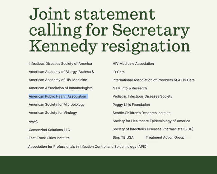 Joint statement calling for Secretary Kennedy resignation