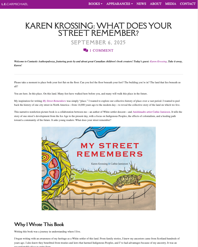 Cantastic Authorpalooza post with Karen Krossing (includes activity ideas for MY STREET REMEMBERS)