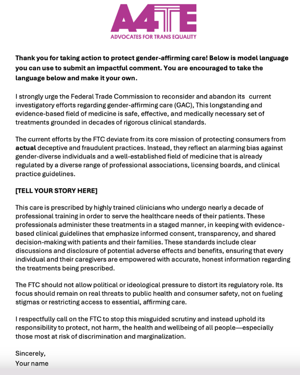 Template for FTC Comments