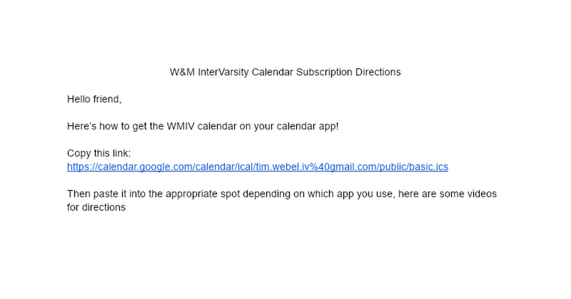 W&M InterVarsity Calendar Subscription Directions