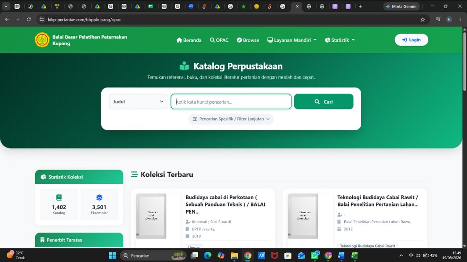 Online Public Access Catalog Perpustakaan BBPP Kupang